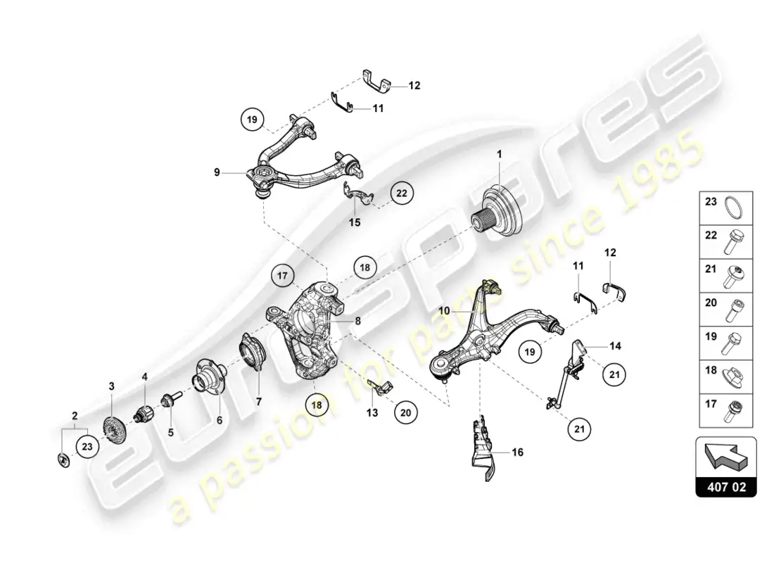 lamborghini sto (2022) eje delantero diagrama de piezas