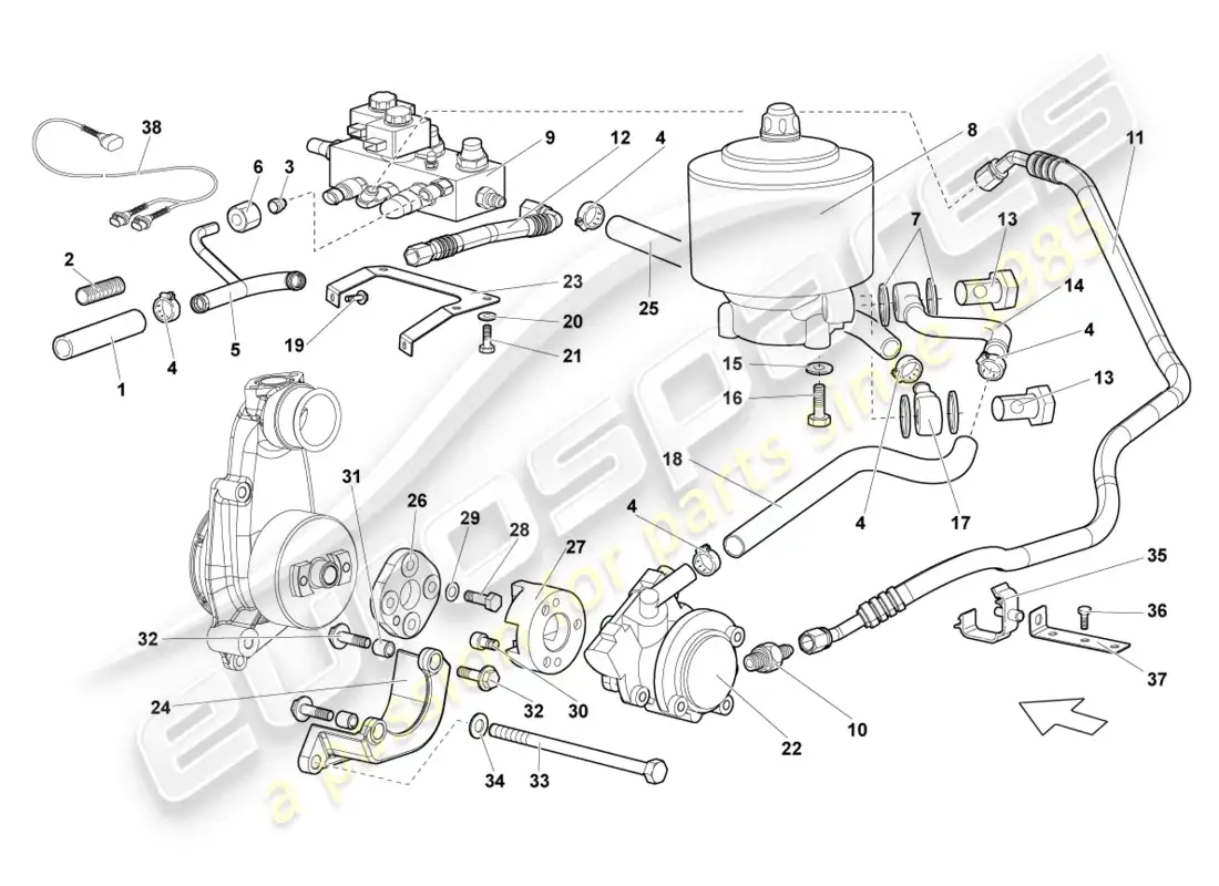 lamborghini reventon hydraulic system and fluid container with connect. pieces diagrama de piezas