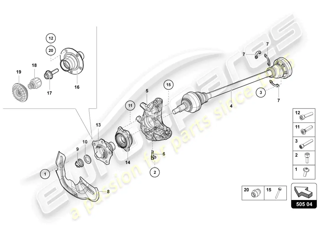 lamborghini countach lpi 800-4 (2022) eje trasero diagrama de piezas