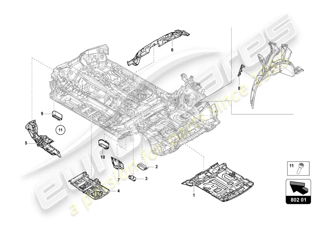lamborghini urus s (2023) placa inferior diagrama de piezas