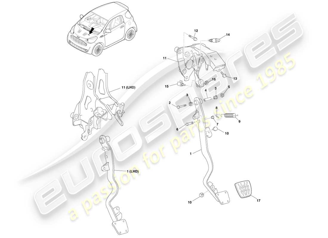 aston martin cygnet (2012) diagrama de piezas del conjunto de accionamiento del embrague