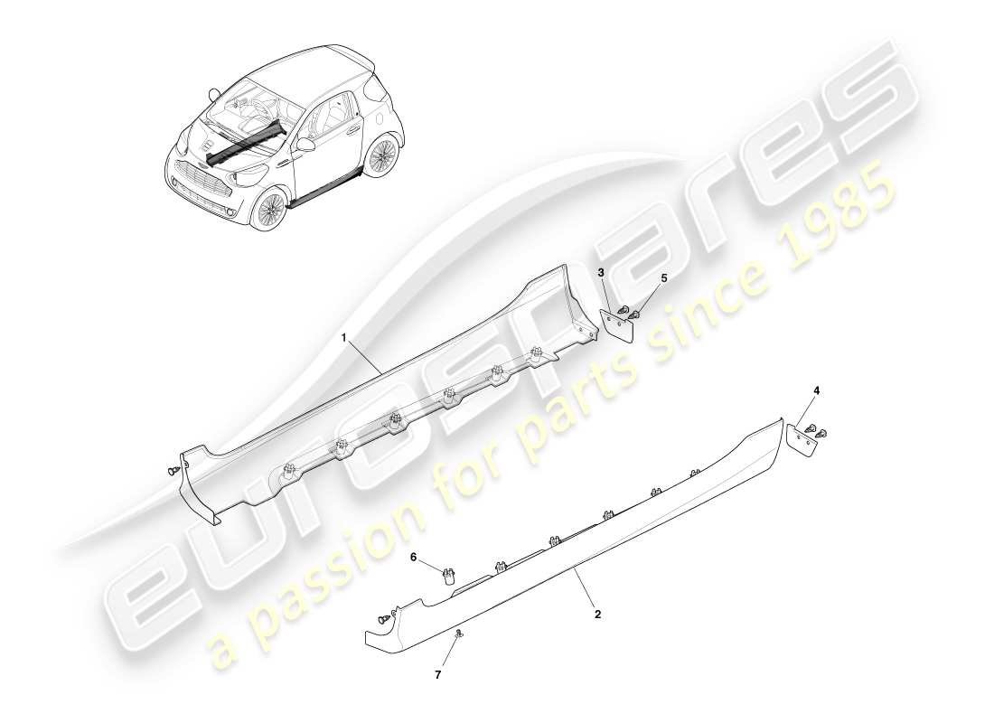 aston martin cygnet (2012) diagrama de piezas de apliques de alféizar