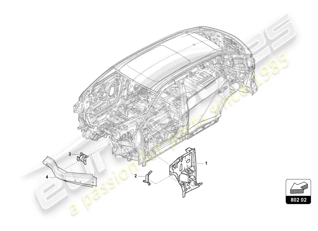 lamborghini urus s (2023) piezas seccionales para la sección lateral diagrama de piezas