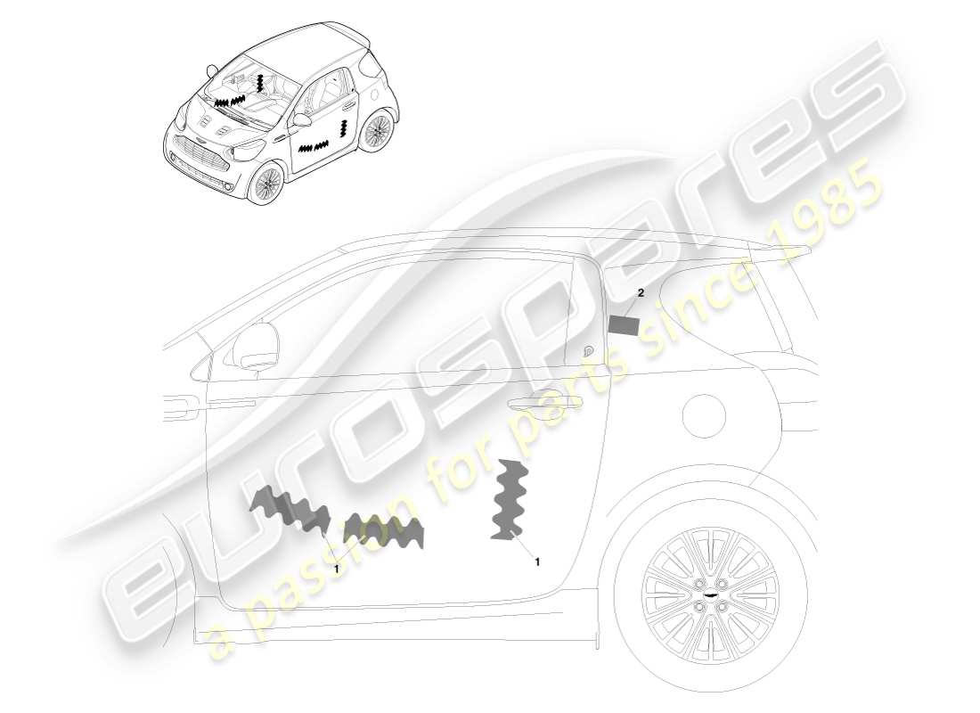 aston martin cygnet (2012) diagrama de piezas de ajuste del vehículo con aislamiento acústico