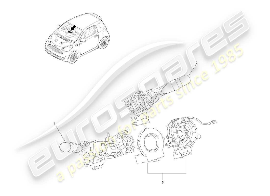 aston martin cygnet (2012) diagrama de piezas del interruptor de la columna de dirección