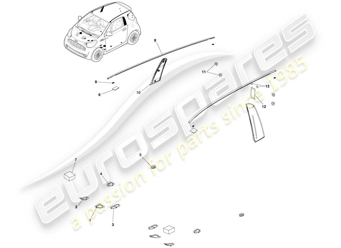 aston martin cygnet (2012) diagrama de piezas de sellado estático