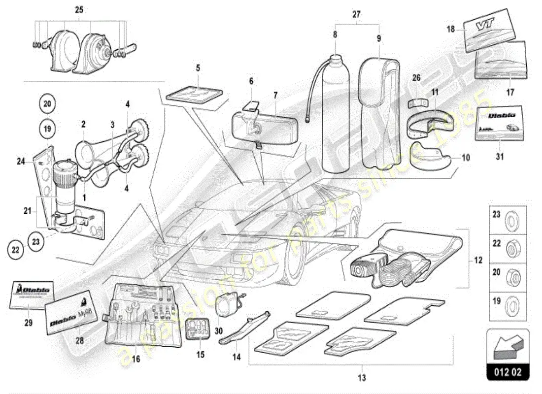 lamborghini diablo vt (1995) herramientas del vehículo diagrama de piezas