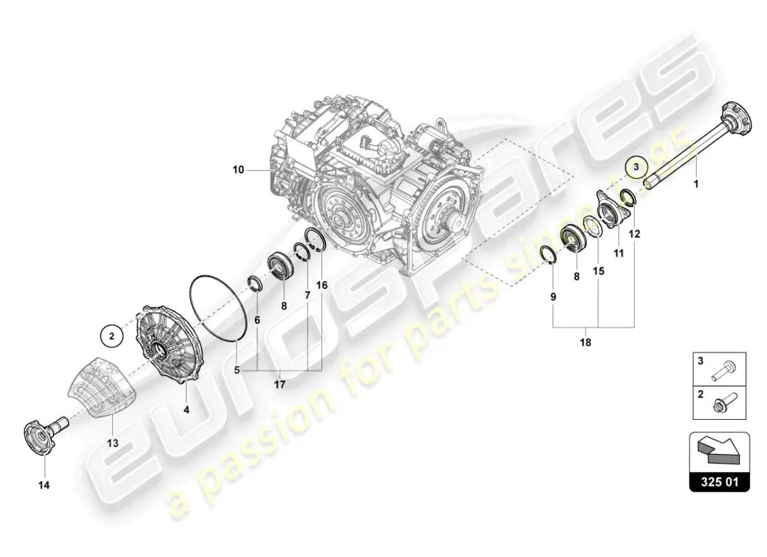 lamborghini sto (2022) eje bridado con cojinete diagrama de piezas