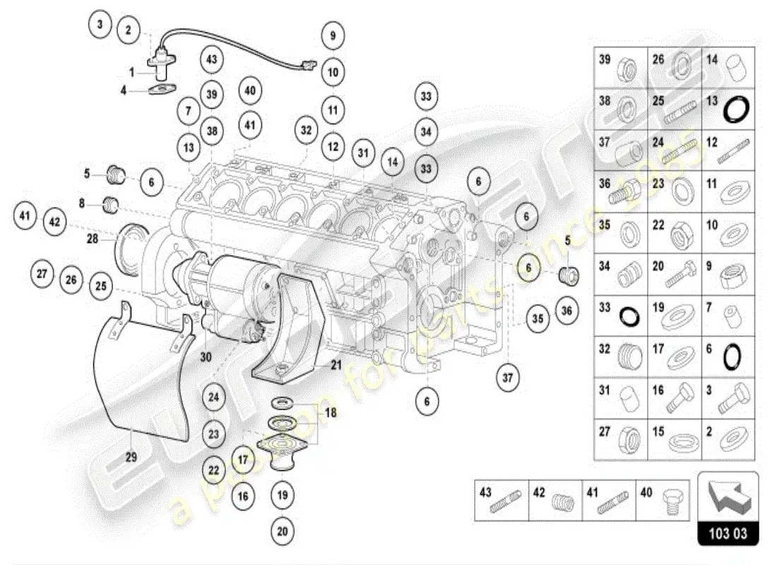 lamborghini diablo vt (1995) bloque de motor diagrama de piezas
