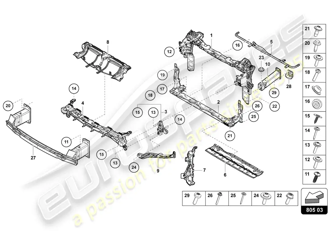 lamborghini urus (2021) soporte para radiador de refrigerante diagrama de piezas