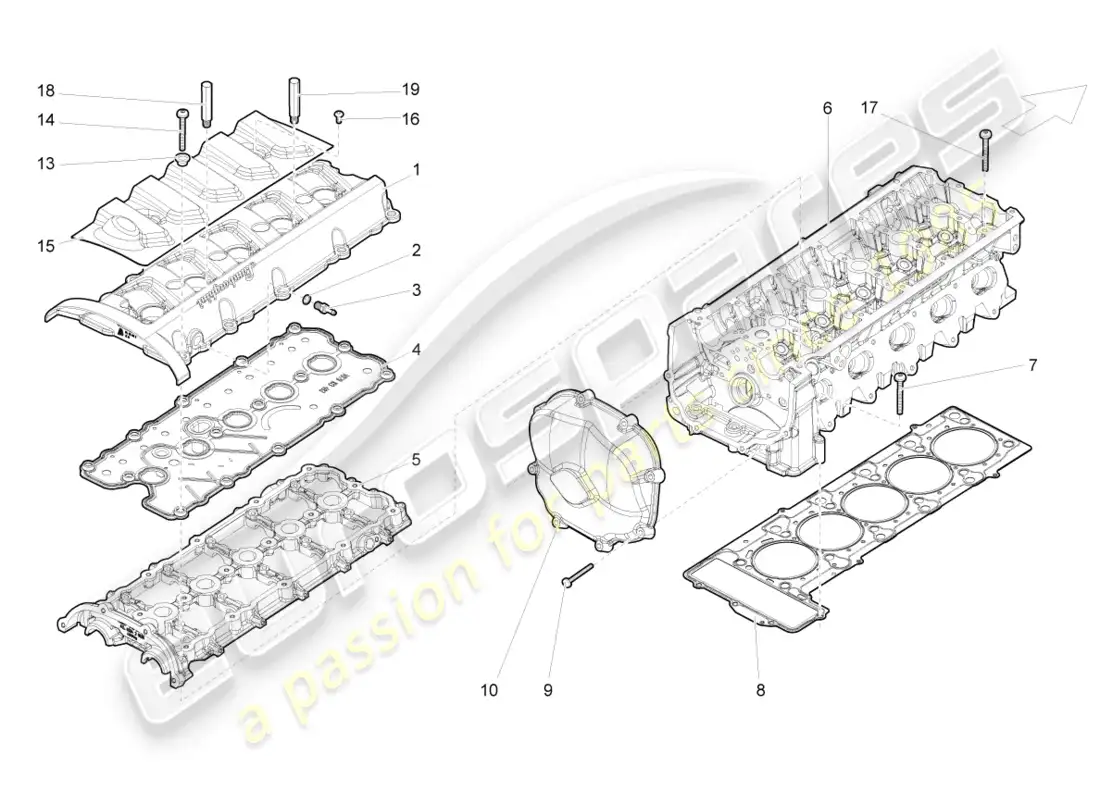 lamborghini gallardo spyder (2008) cilindros de culata 6-10 diagrama de piezas