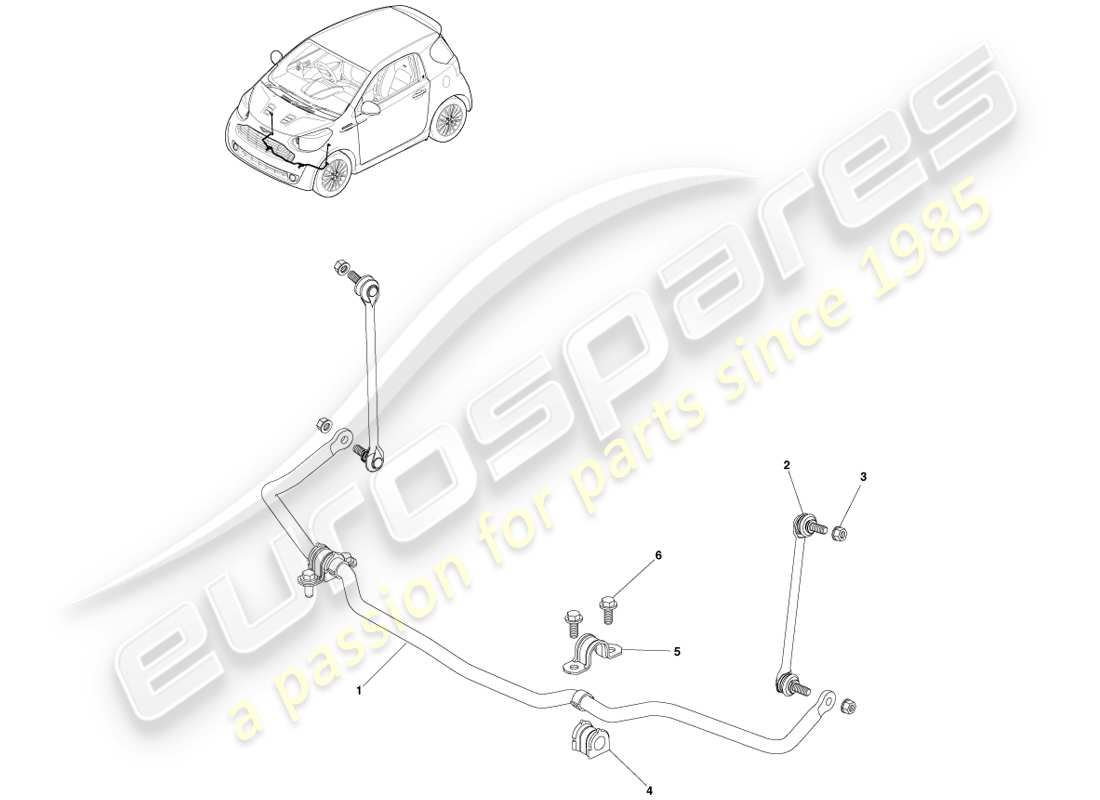 aston martin cygnet (2012) diagrama de piezas de brazos y eslabones de suspensión delantera