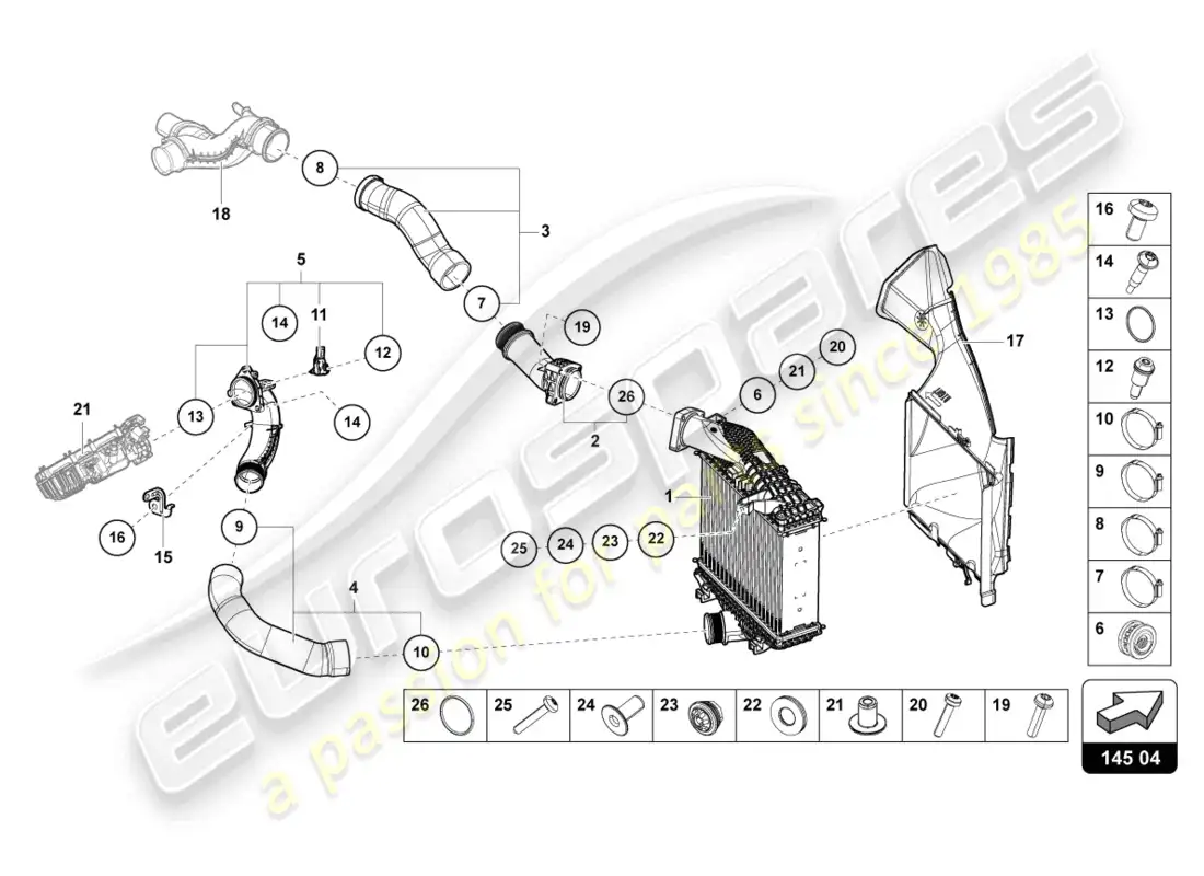 lamborghini urus (2022) charge air cooler right diagrama de piezas