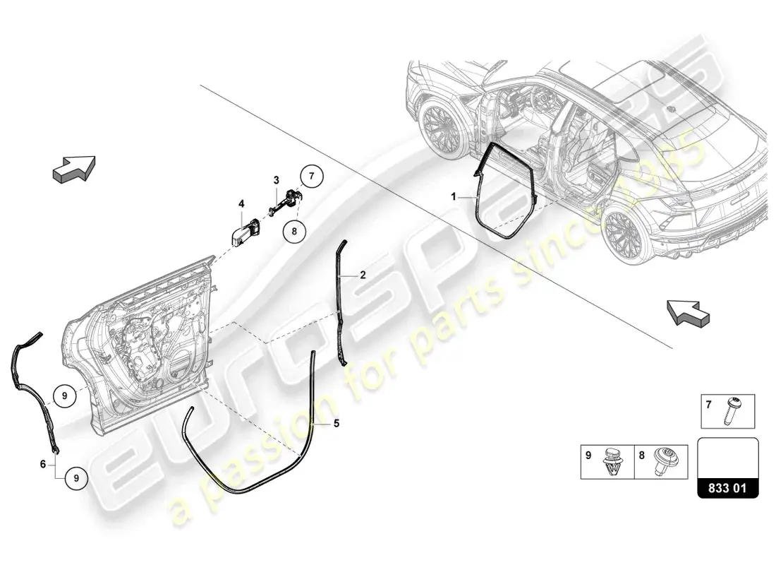lamborghini urus (2021) junta de puerta trasera diagrama de piezas