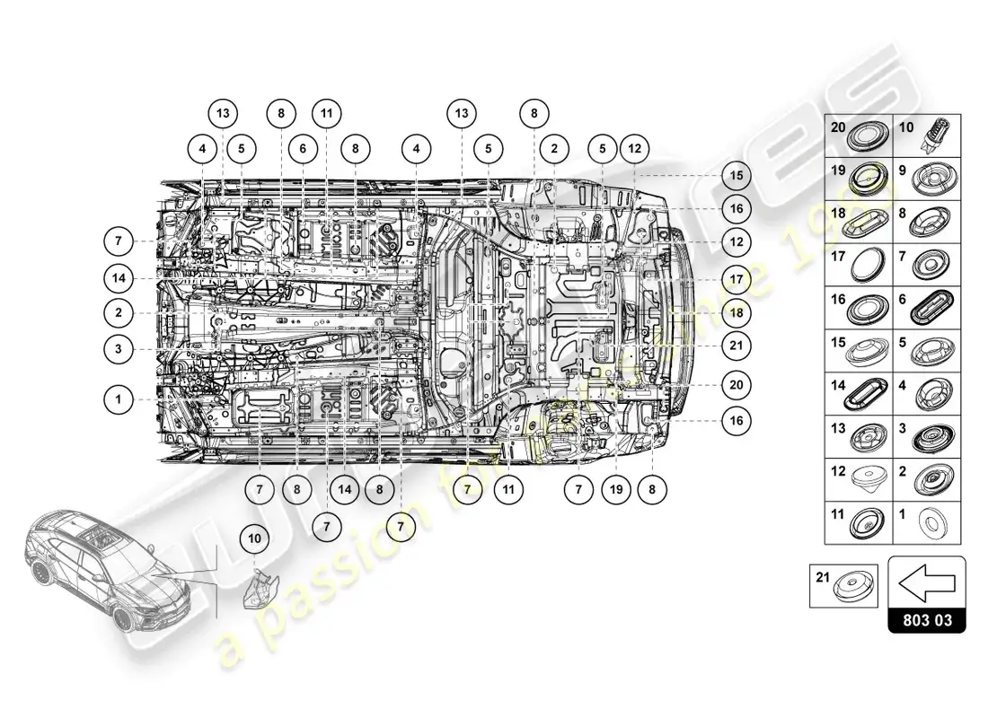 lamborghini urus (2021) juego de tapones de sellado diagrama de piezas
