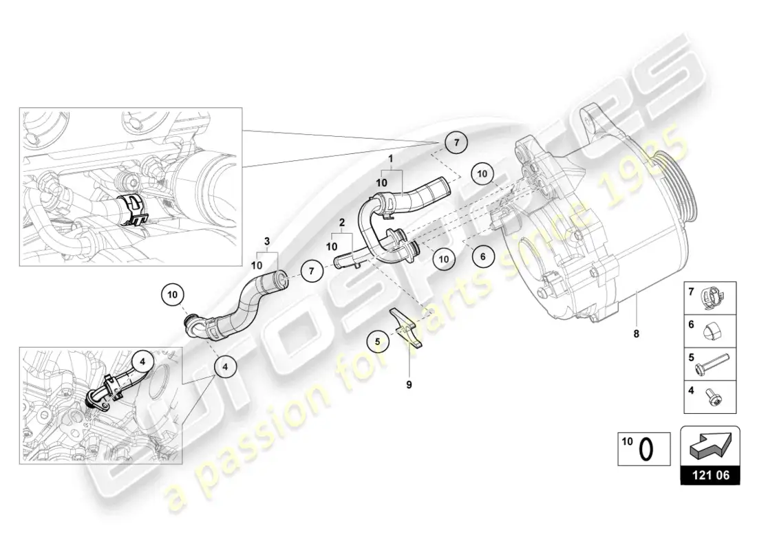 lamborghini tecnica (2024) mangueras y tubos de refrigerante diagrama de piezas