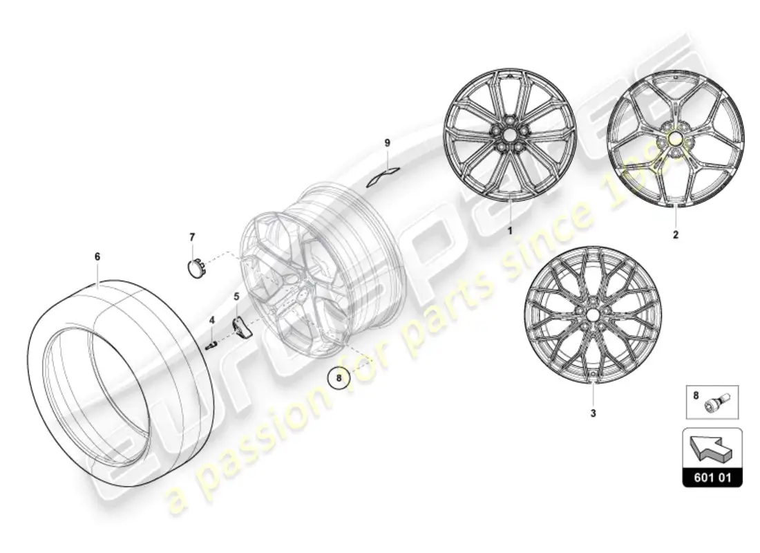 lamborghini revuelto coupe (2024) ruedas/neumáticos diagrama de piezas