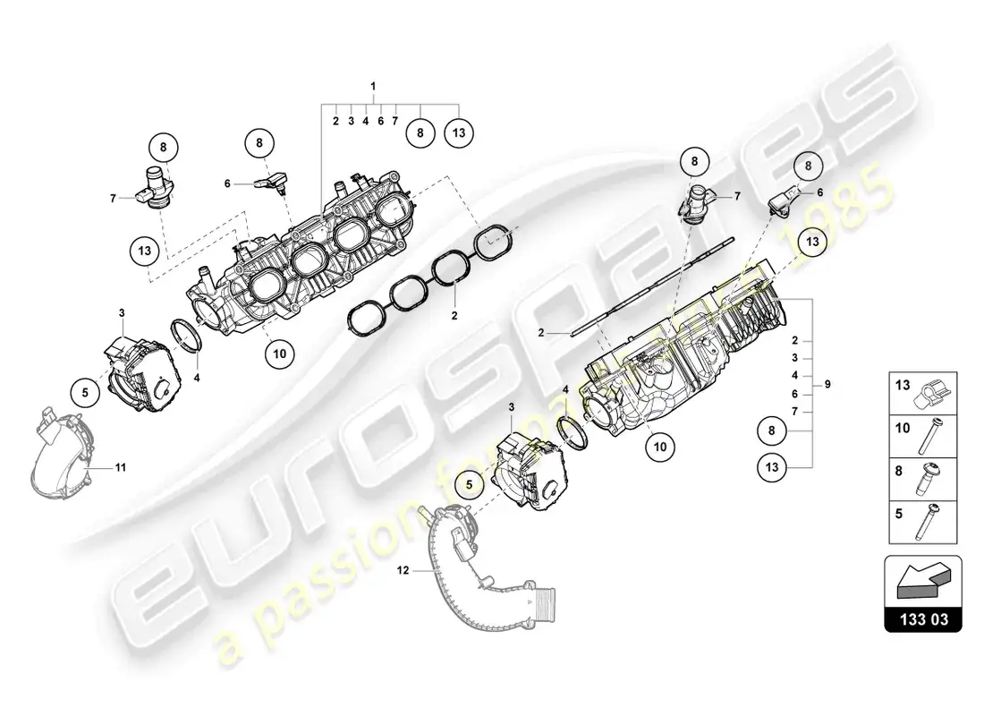 lamborghini urus (2022) colector de admisión diagrama de piezas