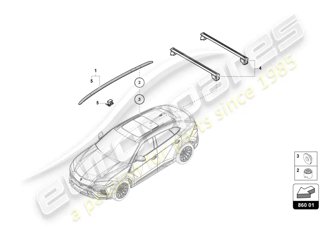 lamborghini urus (2022) rail de techo delantero diagrama de piezas