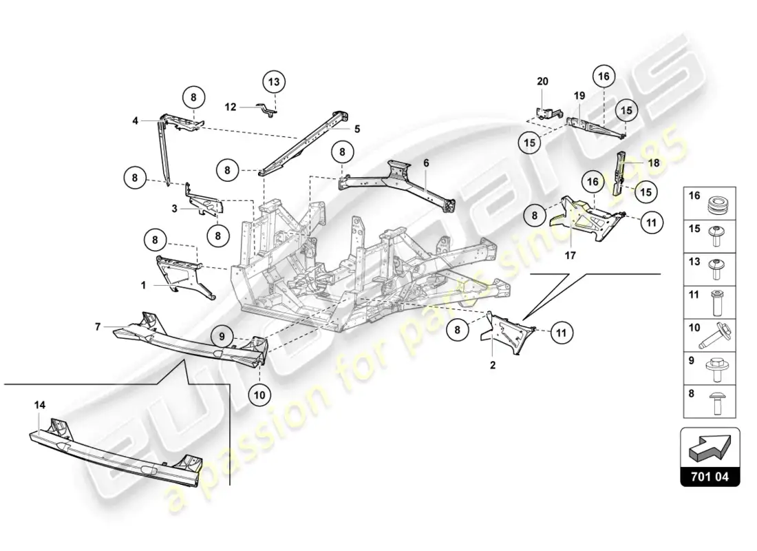lamborghini ultimae (2022) marco de adorno parte trasera diagrama de piezas