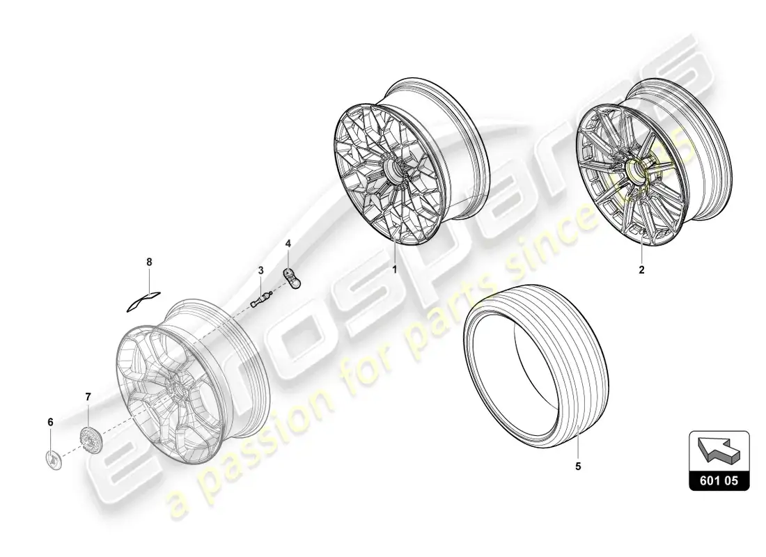 lamborghini sto (2022) ruedas/neumáticos delanteros diagrama de piezas
