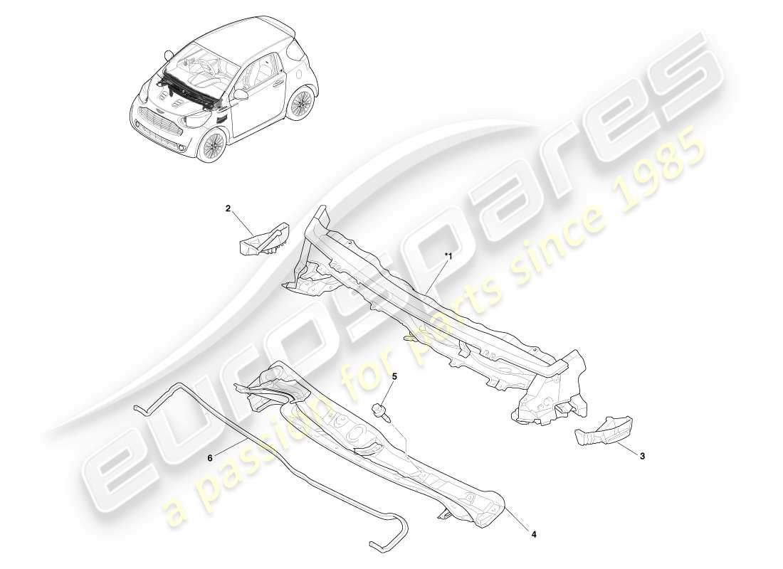 aston martin cygnet (2012) diagrama de piezas del tablero y el capó del cuerpo