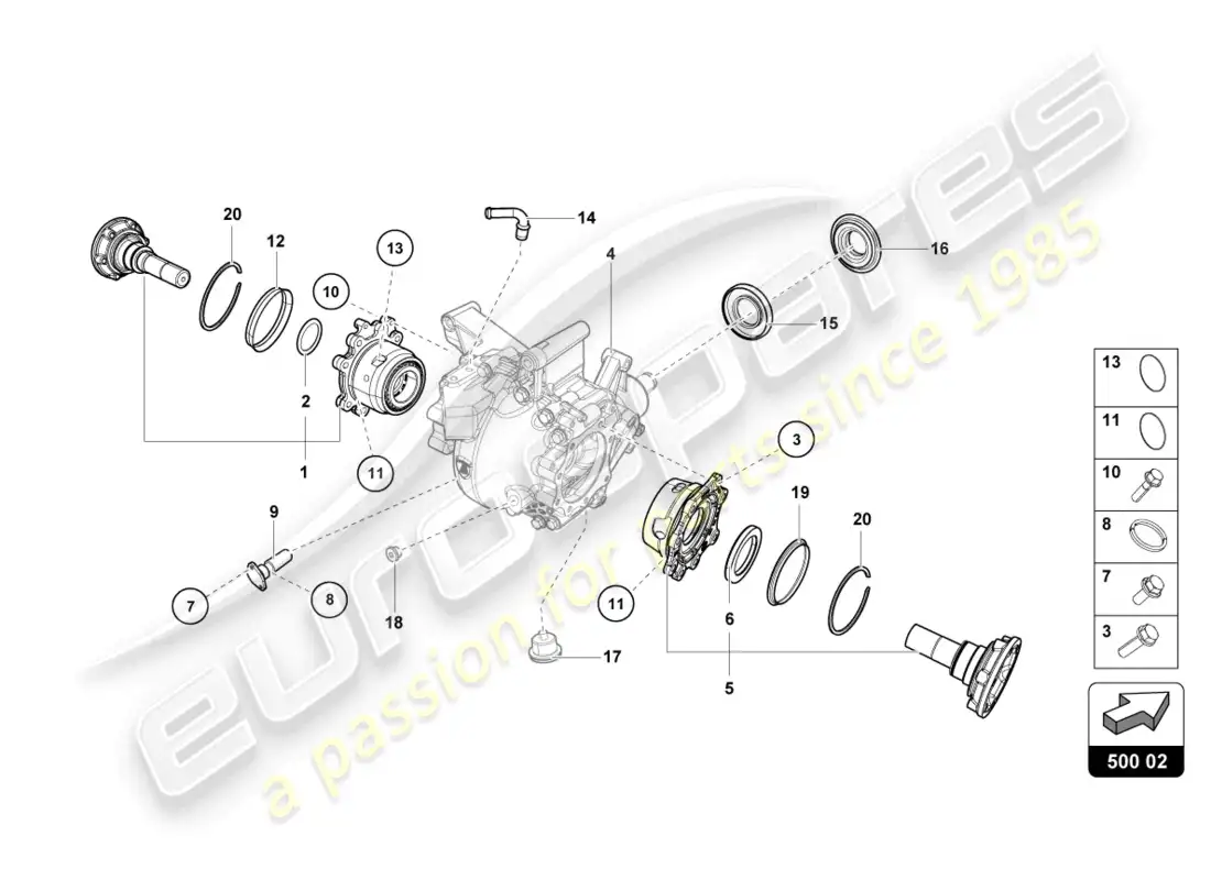 lamborghini countach lpi 800-4 (2022) carcasa para diferencial trasero diagrama de piezas
