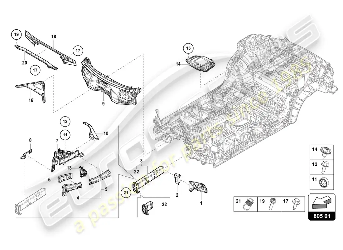lamborghini urus (2021) bajos delantero diagrama de piezas