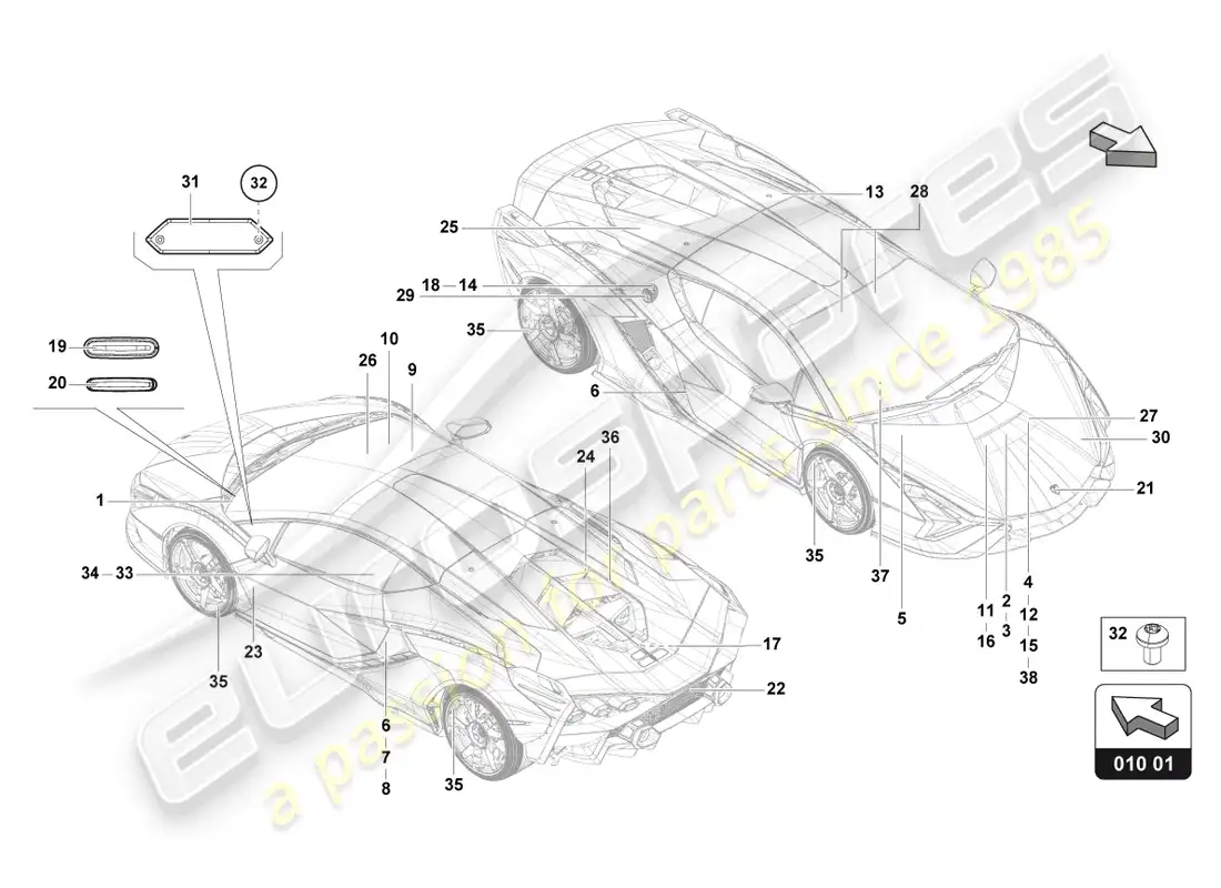 lamborghini sian roadster (2021) placas tipo diagrama de piezas