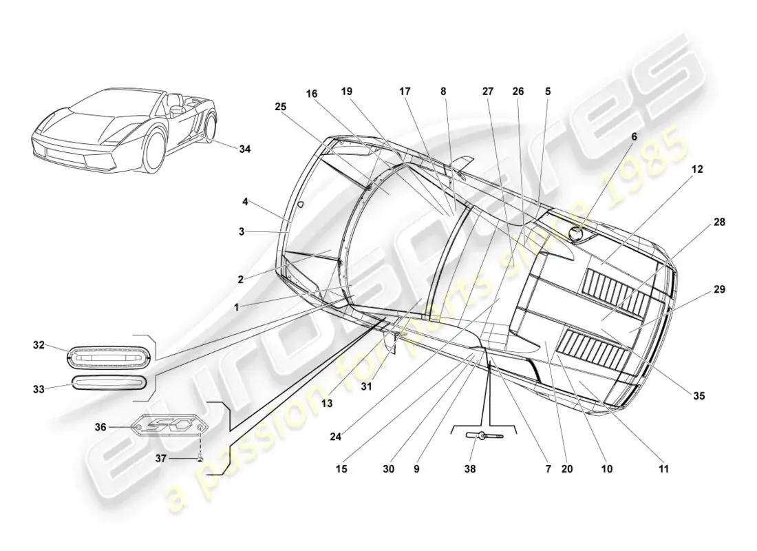 lamborghini lp550-2 spyder (2012) placas tipo diagrama de piezas