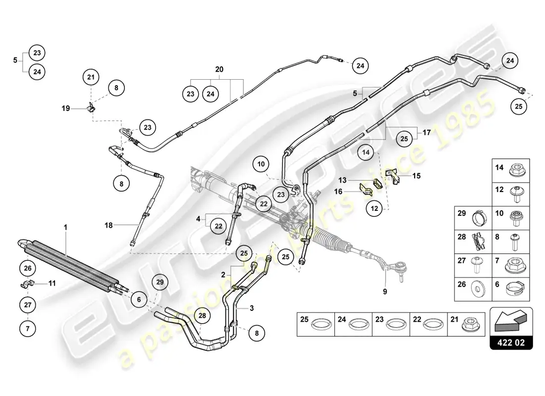 lamborghini ultimae roadster (2022) diagrama de piezas de la dirección asistida