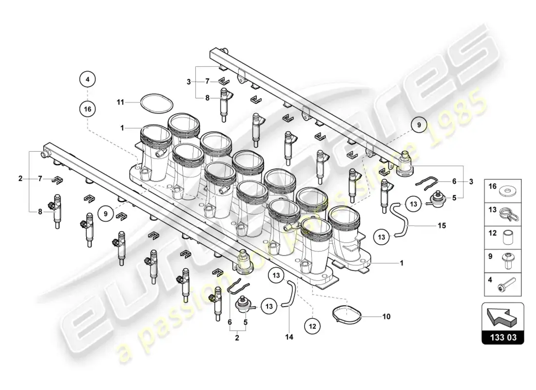lamborghini sian roadster (2021) colector de admisión diagrama de piezas
