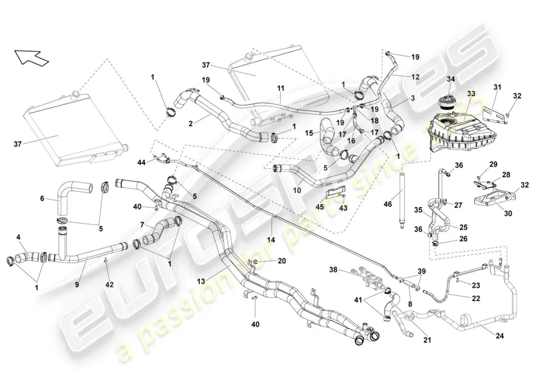 lamborghini lp570-4 sl (2014) sistema de enfriamiento del refrigerante diagrama de piezas
