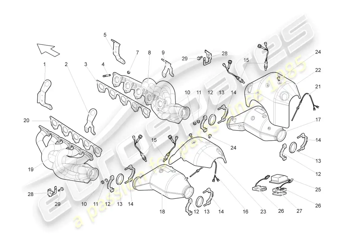 lamborghini gallardo spyder (2008) colectores de escape diagrama de piezas