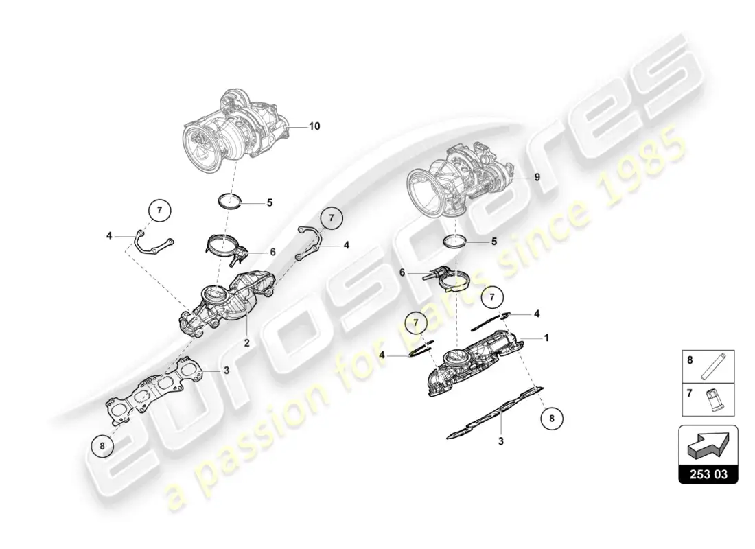 lamborghini urus (2019) colectores de escape diagrama de piezas