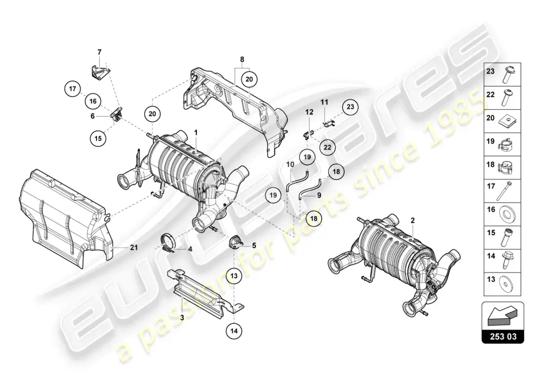 lamborghini countach lpi 800-4 (2022) silenciador con catalizador diagrama de piezas