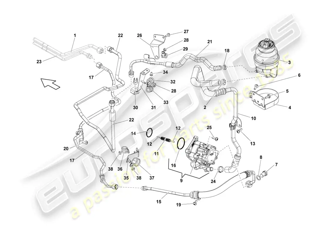 lamborghini lp570-4 sl (2012) sistema hidráulico para sistema de dirección diagrama de piezas