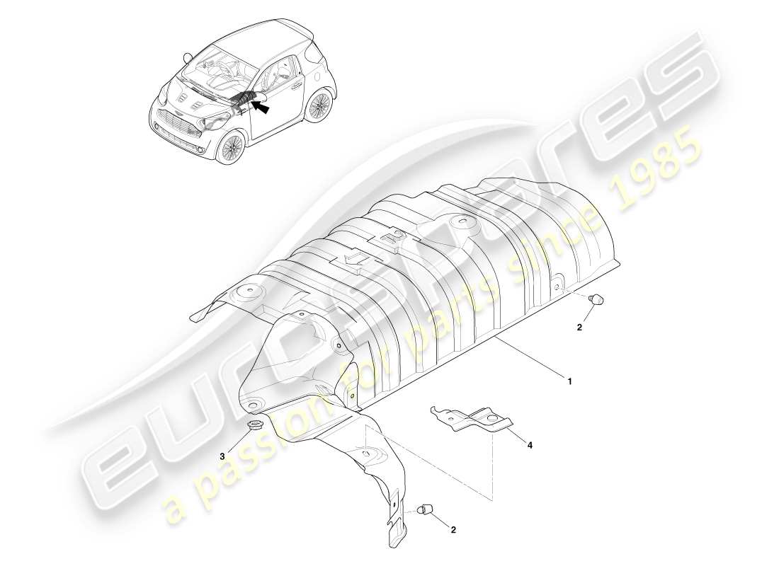 aston martin cygnet (2012) diagrama de piezas del subconjunto del aislador