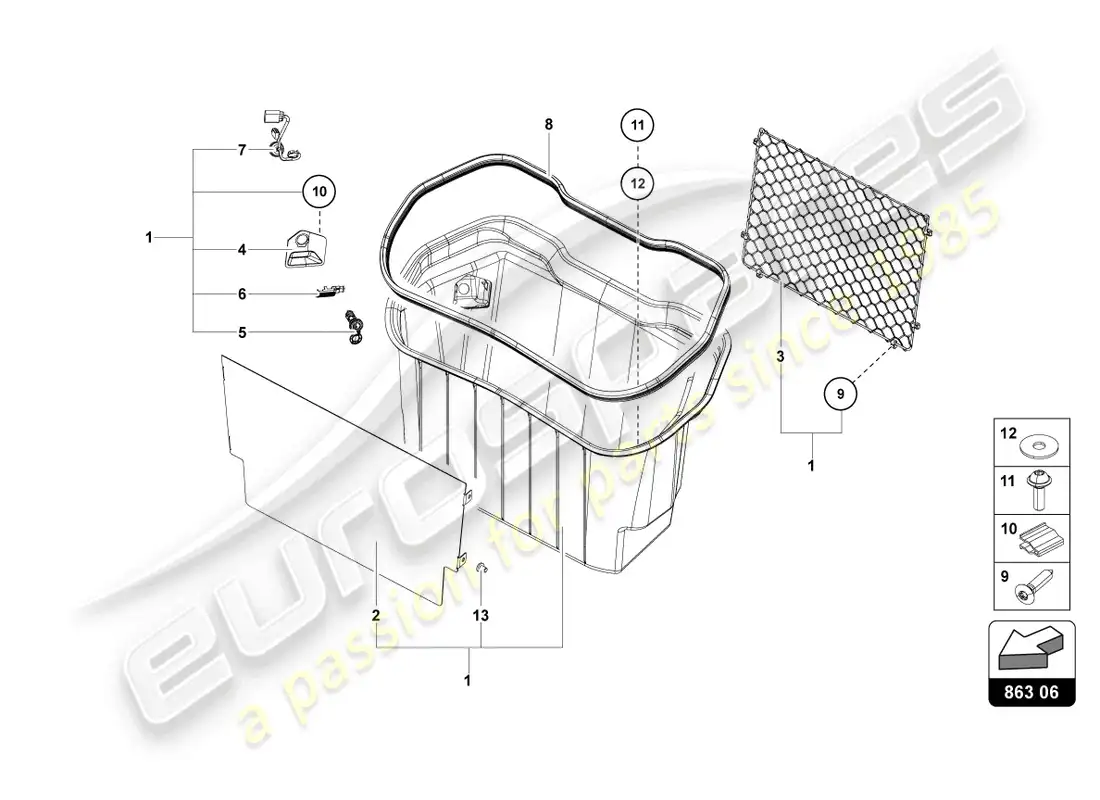 lamborghini ultimae (2022) embellecedores para maletero de equipaje diagrama de piezas