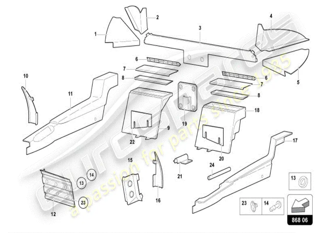 lamborghini diablo vt (1997) decoración interior diagrama de piezas