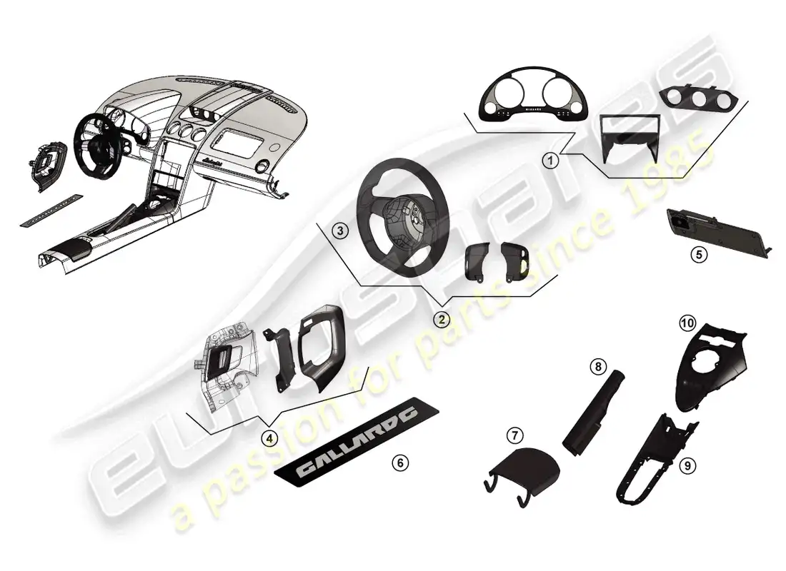 lamborghini gallardo spyder (accessories) paquete de renovación diagrama de piezas