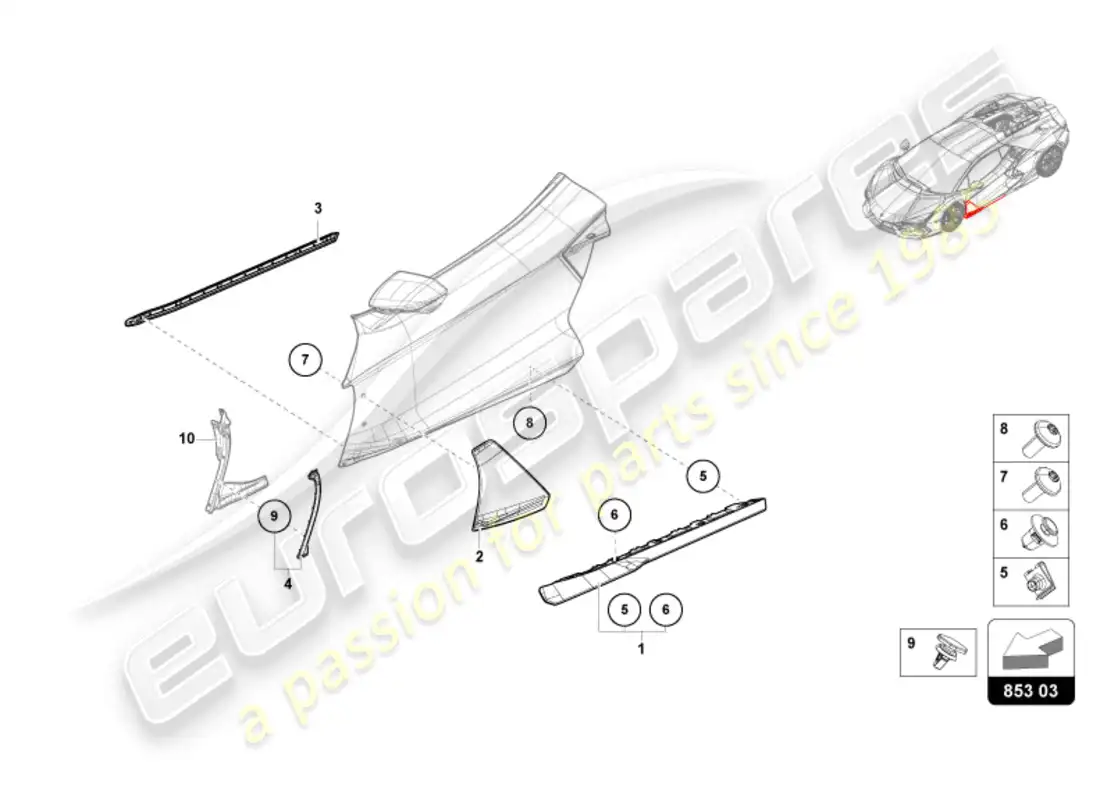 lamborghini revuelto coupe (2024) cubierta para puerta diagrama de piezas