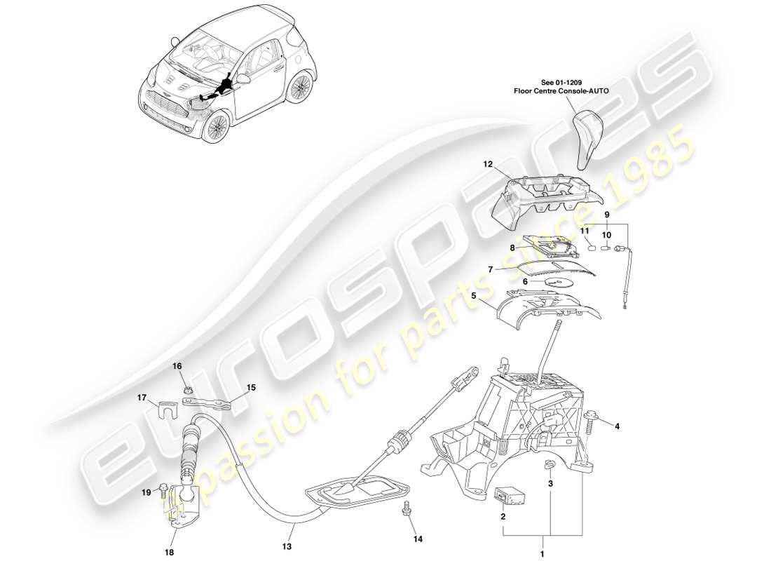 aston martin cygnet (2012) mecánico de selección de engranajes, diagrama de piezas de automóvil
