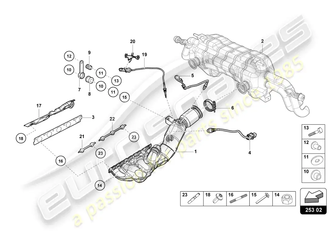 lamborghini tecnica (2024) colectores de escape diagrama de piezas