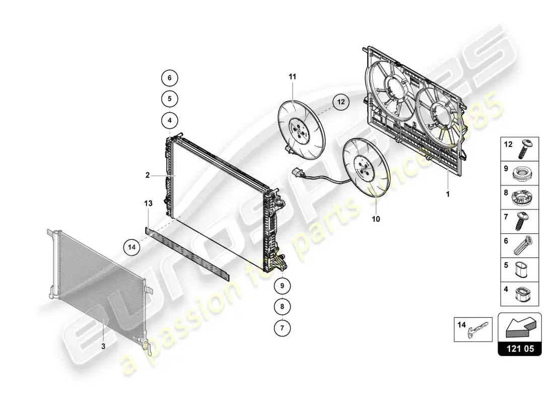 lamborghini urus s (2023) ventilador del radiador diagrama de piezas
