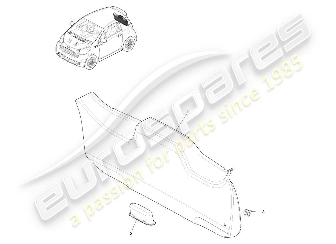 aston martin cygnet (2012) diagrama de piezas de moldura del portón trasero