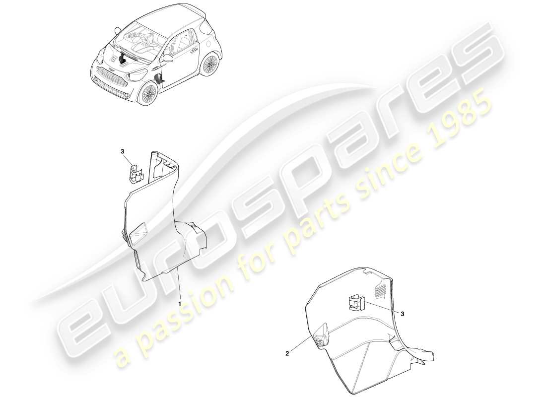 aston martin cygnet (2012) diagrama de piezas de moldura del pilar inferior