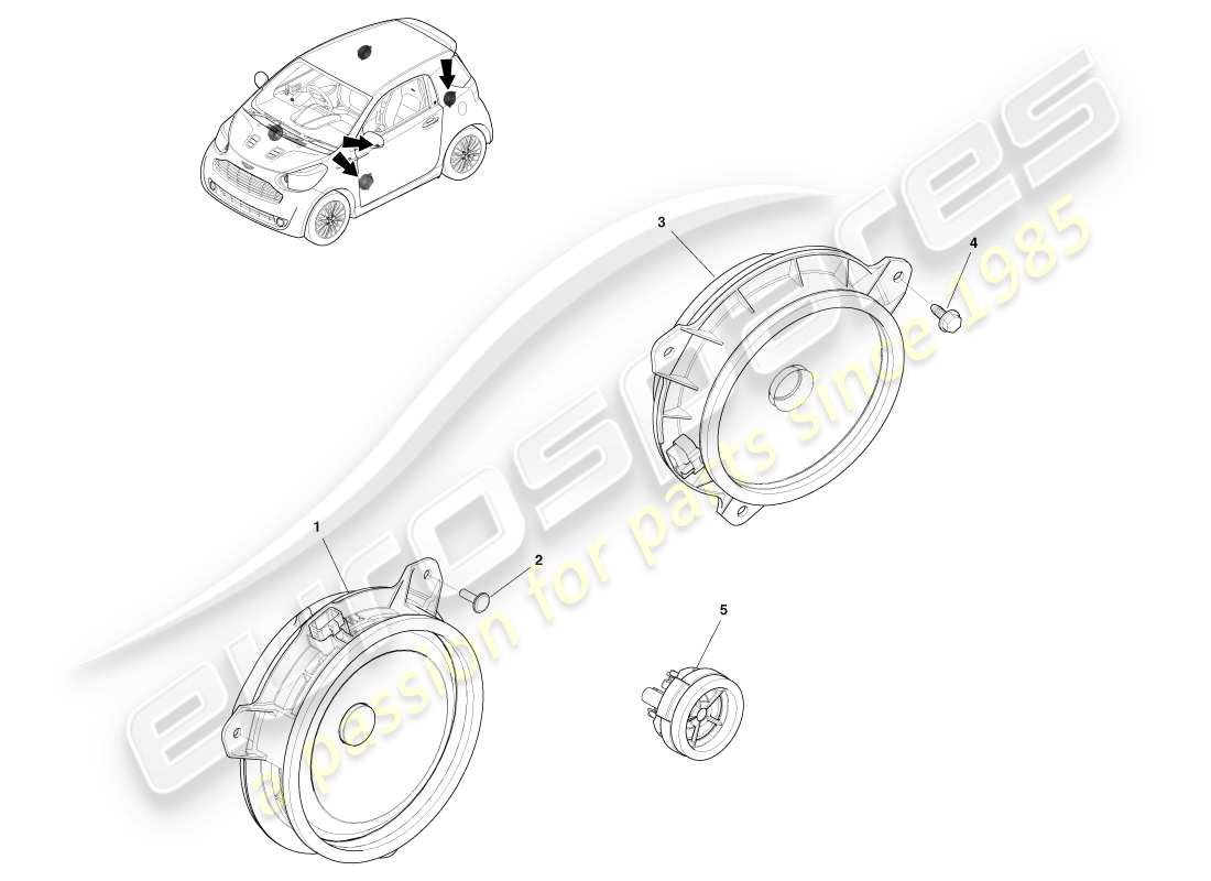 aston martin cygnet (2012) diagrama de piezas de los altavoces