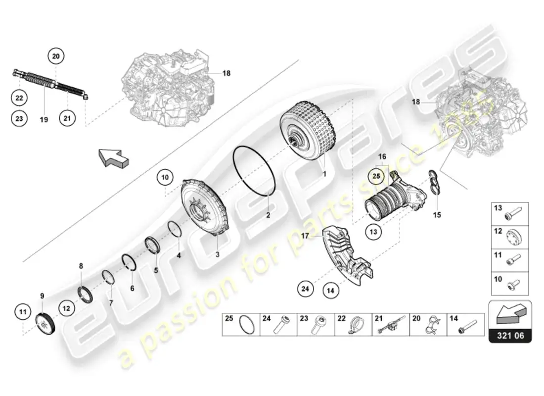 lamborghini sto (2023) embrague multidisco para caja de cambios de doble embrague diagrama de piezas