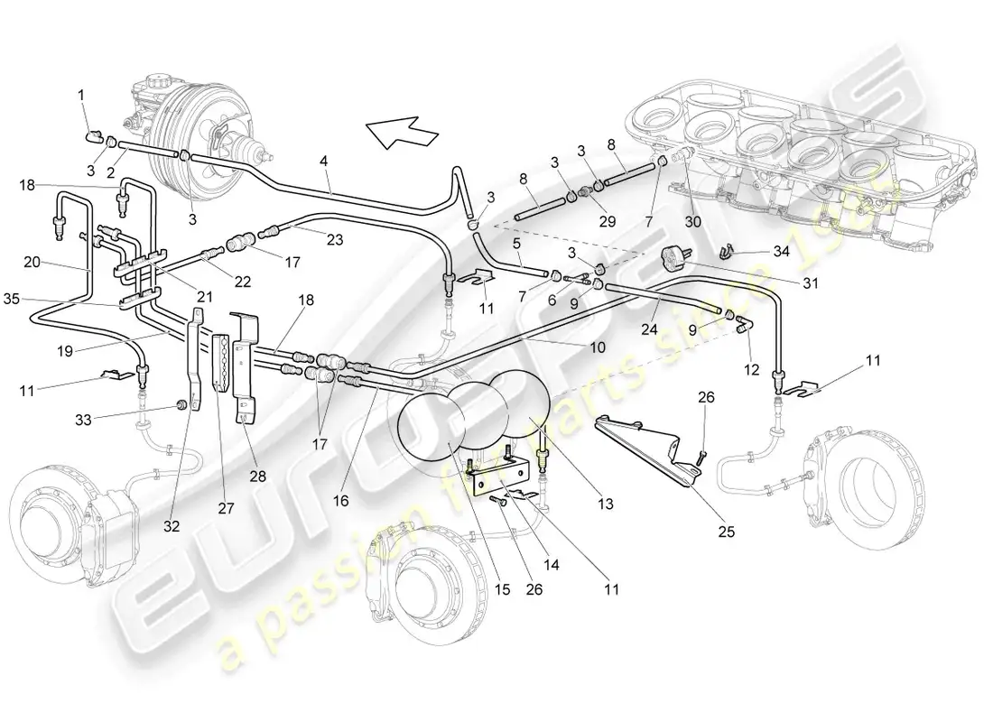 lamborghini gallardo spyder (2007) tubo de freno diagrama de piezas